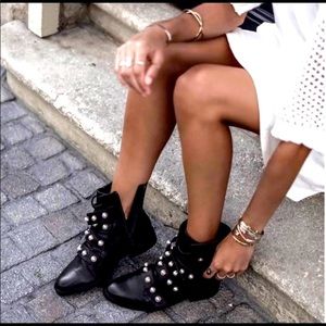 Zara black Pearl detail lace up ankle boots size 38 7.5
